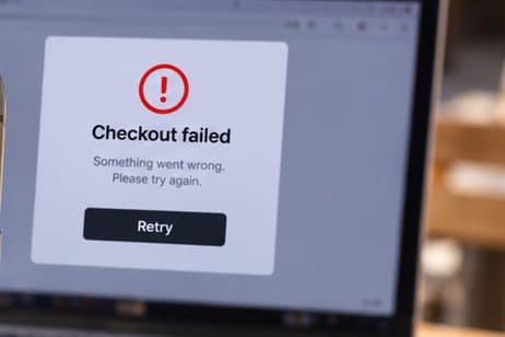 Laptop screen showing a 'Checkout failed' error dialog